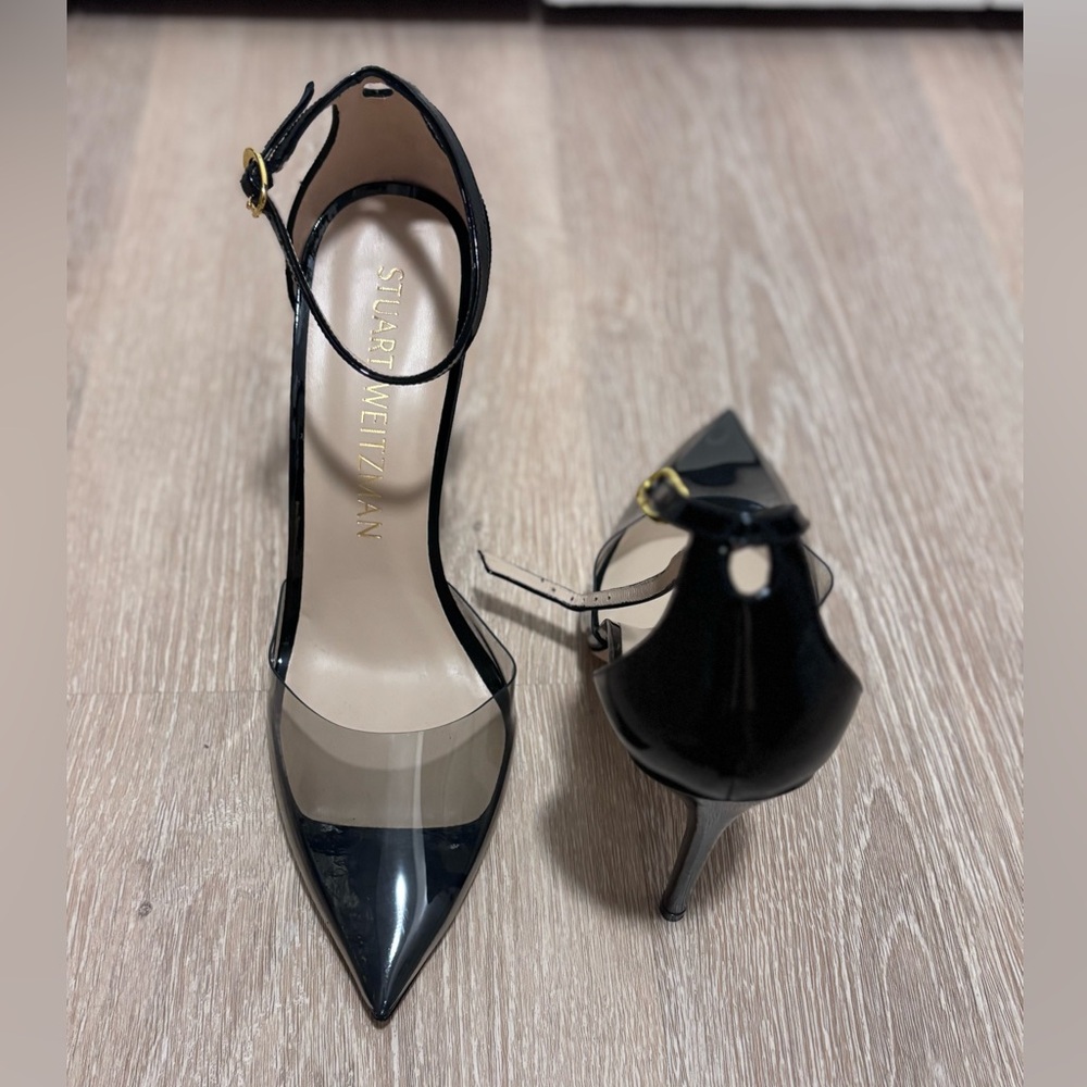 Stuart Weitzman PVC black leather ankle strap heel size 12. - Picture 10 of 14